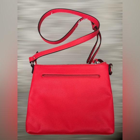 NWOT Dana Buchman Red, Vegan Multi-Zipper Crossbody Handbag Purse - Picture 4 of 6